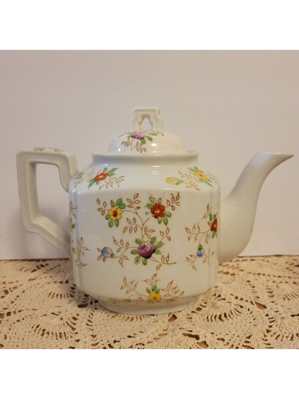 Porcelain Hand Painted Square Floral Teapot w/Lid Takito Japan